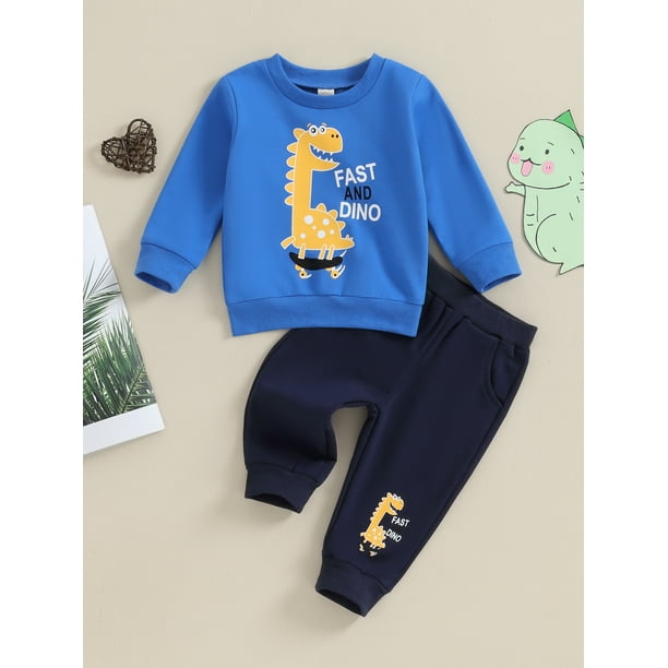 Qtinghua Infant Toddler Baby Boys Fall Clothes Long Sleeve Dinosaur Print Sweatshirt with Sweatpants Set Navy Blue 6 12 Months Walmart Business Supplies
