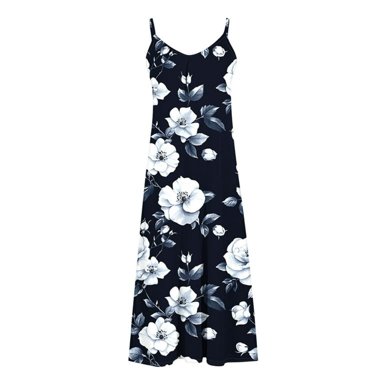 Htigea Women's Floral Print Long Dress Sleeveless V-Neck Beach Dresses  Flowy Spaghetti Strap Casual Loose Maxi Sundress 04#Multicolor,XXXL -  Walmart.com
