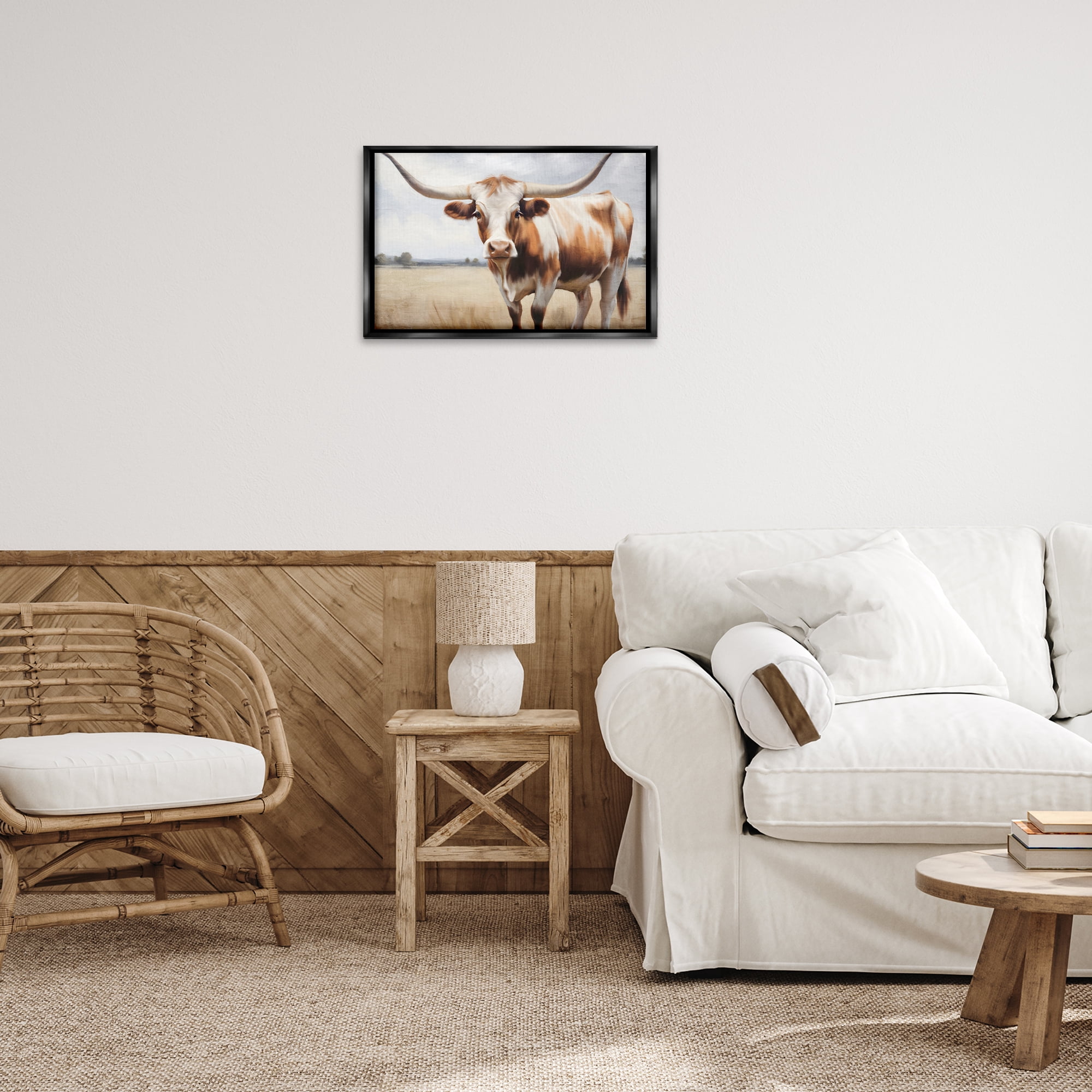 Stupell Industries Spotted Brown Longhorn Animals Painting Black Floater Framed Canvas Art Print Wall Art, 25 x 17