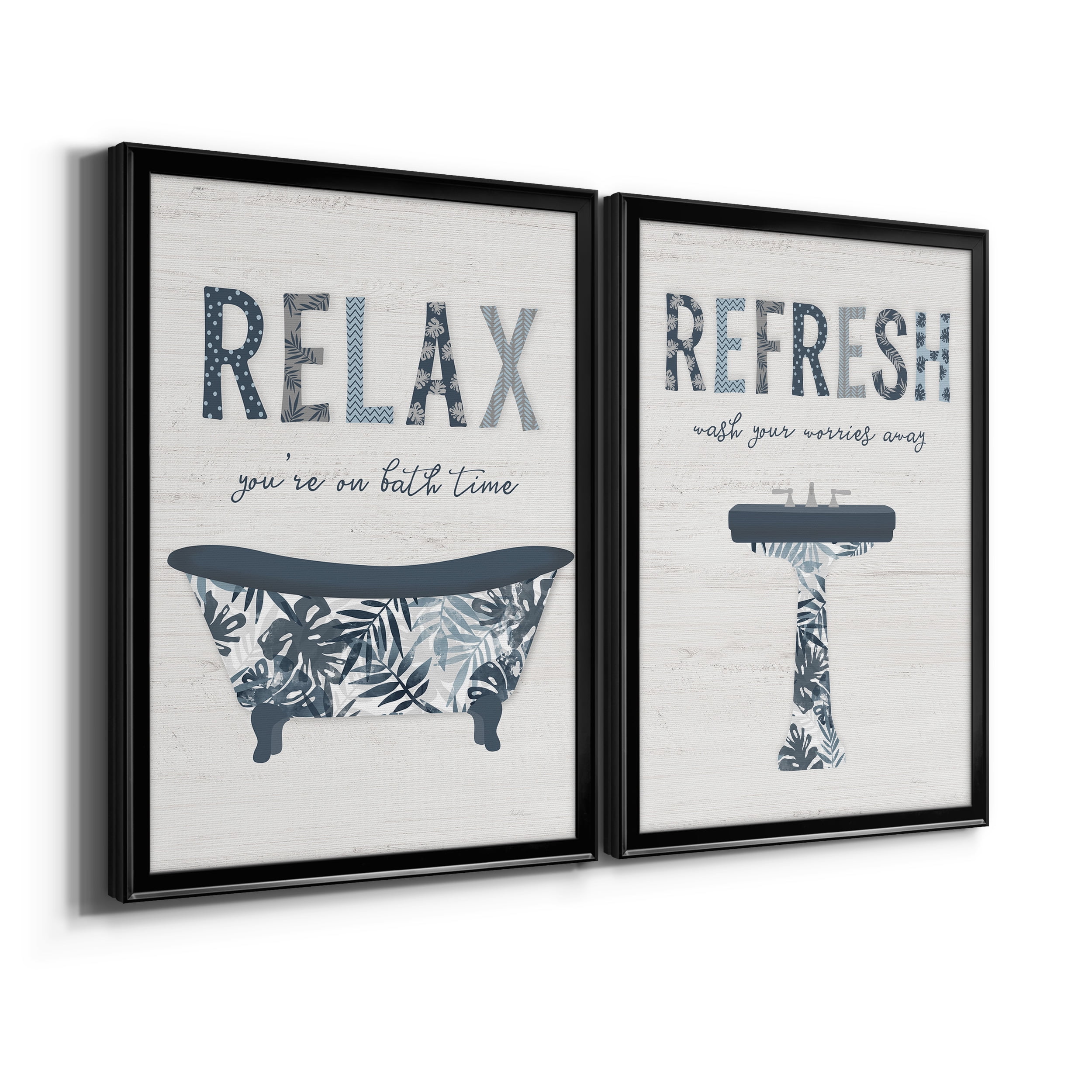 2 Piece Set Palm Bath I Premium Framed Canvas - Ready to Hang - 18.5 x 24.5 Each - Black Frame