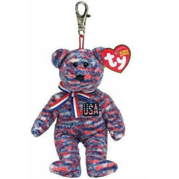 Ty Beanie Baby (Metal Key Clip) - USA the Patriotic Bear - Stuffed Animal