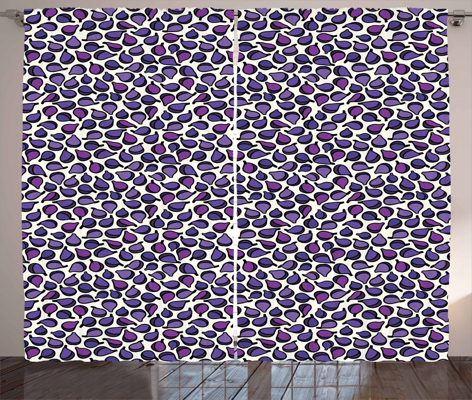 Fruit Curtains 2 Panels Set, Pattern with Abstract Figs in Purple