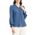 thumbnail image 5 of INSPIRE CHIC Women's V Neck Round Hem Blouse Long Sleeve Top, 5 of 6