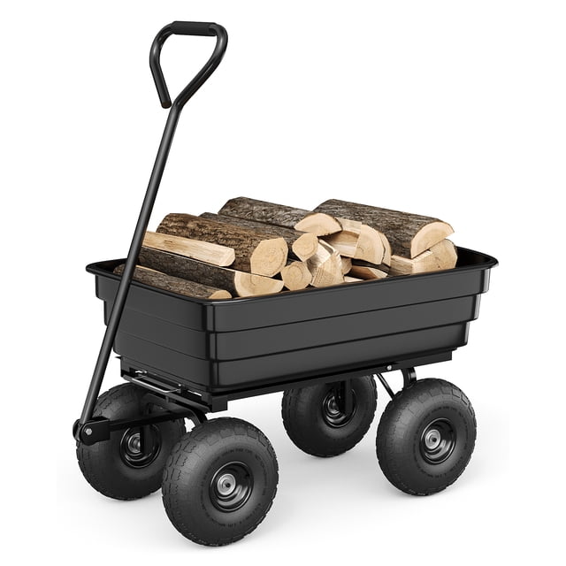Chariot-benne de Jardin Robuste, Chariot Utilitaire d'Extérieur de 600 lb Ou 1200 lb avec 4 Roues Tout-Terrain de 10 Pouces, Poignée Réglable à 180° et Dégagement Rapide, Vert Noir Orange