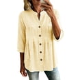 thumbnail image 2 of HAOTAGS Womens 3/4 Sleeve Tops,Summer Causal Plaid V-neck Blouse Yellow Size M, 2 of 7