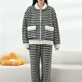 thumbnail image 3 of Women's Striped Pajama Set Loosefit Fleece Top and Warm Pant Thickened Zipper Pjs Stand Collar Sleepwear with Bottom Comfy Loungewear Warm Home Apparel, 3 of 4