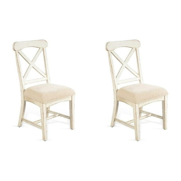 Pemberly Row 40" Mahogany Wood Dining Chairs with Cushion Seat in White-Set of 2