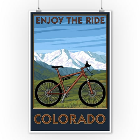 Colorado - Enjoy the Ride - Mountain Bike - Lantern Press Artwork (9x12 Art Print, Wall Decor Travel