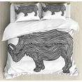 thumbnail image 1 of Rhino Duvet Cover Set Queen Size, Fringe Design Inspired Monochrome Style Arrangement Striped Composition, Decorative 3 Piece Bedding Set with 2 Pillow Shams, Charcoal Grey and White, by Ambesonne, 1 of 3