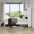 thumbnail image 3 of Amolife King Size Platform Bed Frame with 2-Tier LED Storage Velvet Wingback Headboard & 2 Storage Drawers, USB & Type-C Charging Ports, White, 3 of 12