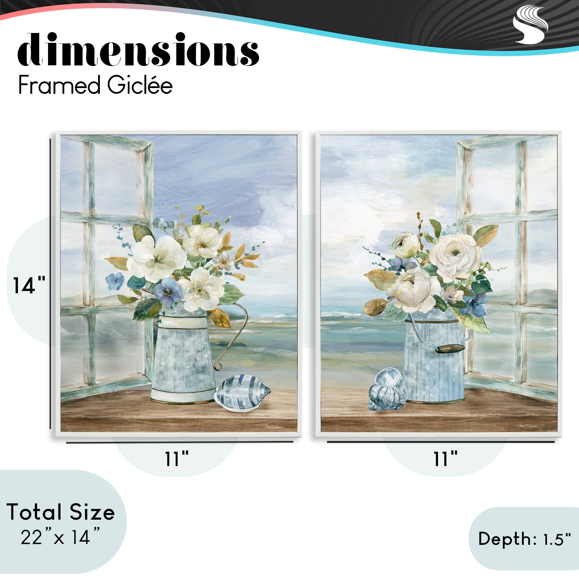Stupell Industries Seaside Bouquets in Window 2 Piece White Framed Giclee Art Set, design by Carol Robinson