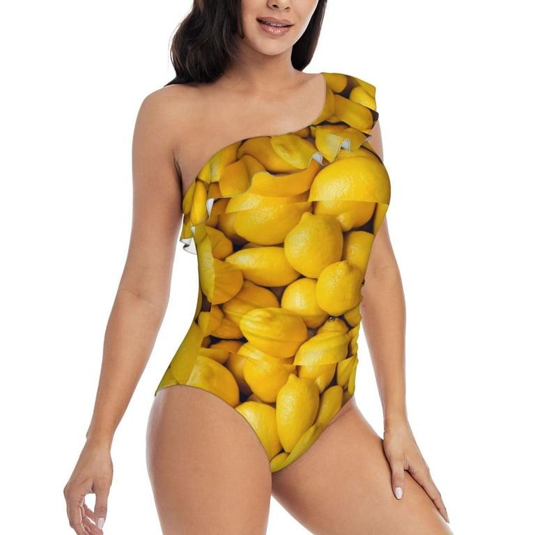 Sikiie Ripe Yellow Lemon Print Women One Piece Swimsuits Tummy