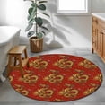 thumbnail image 3 of Red Chinese Dragon Round Area Rug 3Ft Washable Small Circle Rugs for Kitchen Entryway, Vintage Chic Flowers Leaf Textured Non-Slip Carpet Floor Mats Indoor Outdoor Carpet Runner Aesthetic Home Decor, 3 of 8