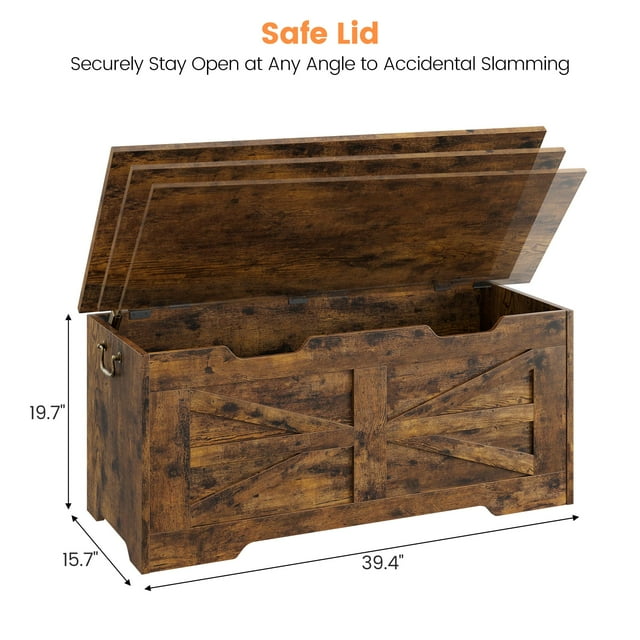 BeesClover Storage Chest, Storage Bench with Safety Hinge, Wooden Storage Trunk, Flip Top Blanket Storage Chest Trunks, Bench Storage for Entryway, Living Room, Bedroom