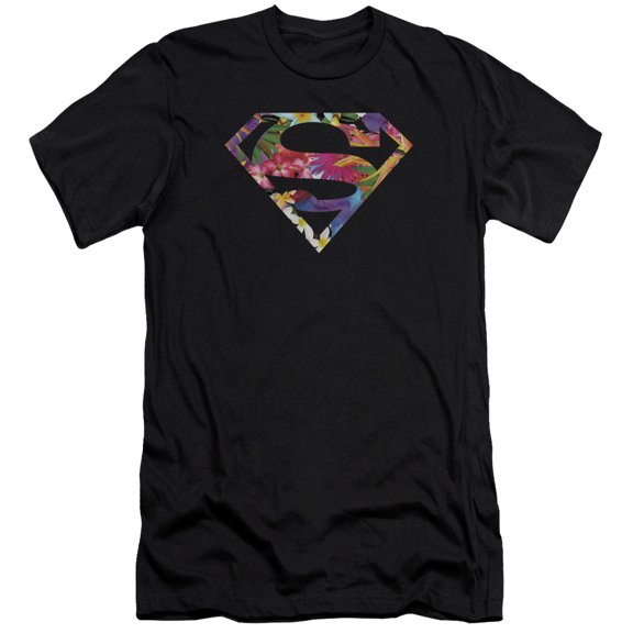 Superman Hawaiian Shield Adult 30/1 T-Shirt Black