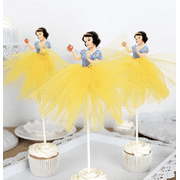 Snow White toppers, tutu dress, princess cake decor 8pc