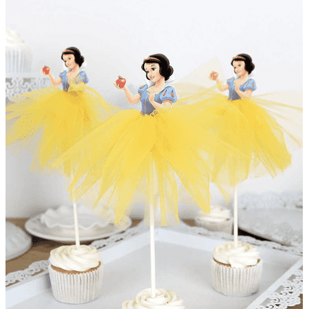 Snow White toppers, tutu dress, princess cake decor 8pc