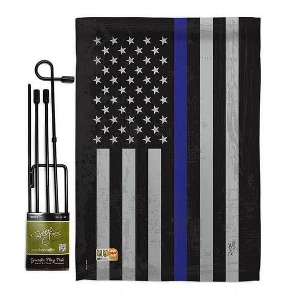 Breeze Decor BD-MI-GS-108382-IP-BO-D-US16-BD 13 x 18.5 in. US Blue Stripe Americana Military Impressions Decorative Vertical Double Sided Garden Flag Set with Banner Pole