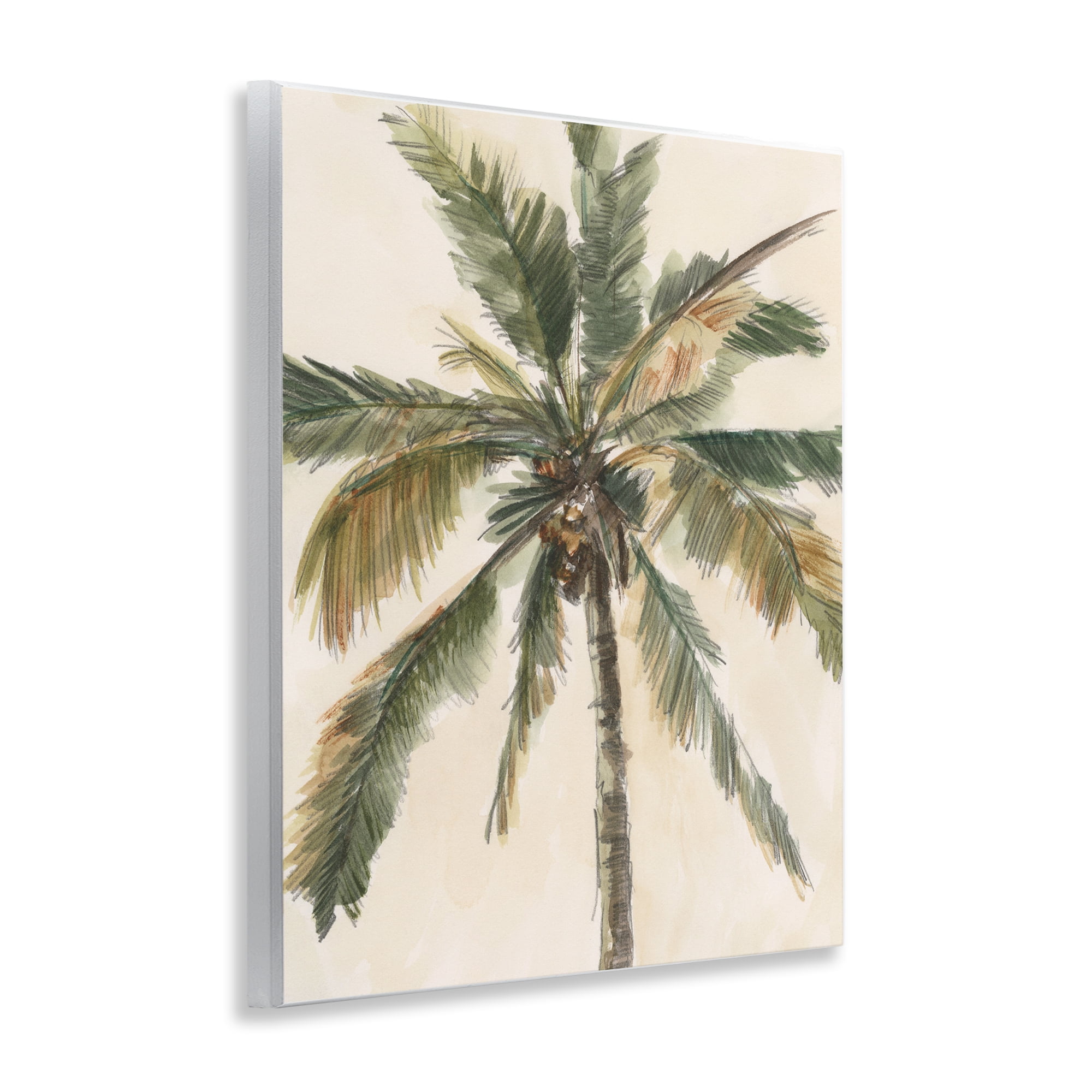 Stupell Industries Palm Tree on Beige Plants & Flowers Painting Unframed Art Print Wall Art, 11 x 14