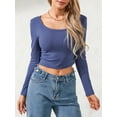 thumbnail image 5 of Women Crop Tops Solid Color Scoop Neck Long Sleeve T-Shirts Fall Slim Fit Shirts, 5 of 10