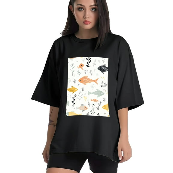 Plus Size Shirt for Women Black Tops for Women Short Sleeves Shirt for Women Fish T Shirt Crewneck Shirt for Women XS