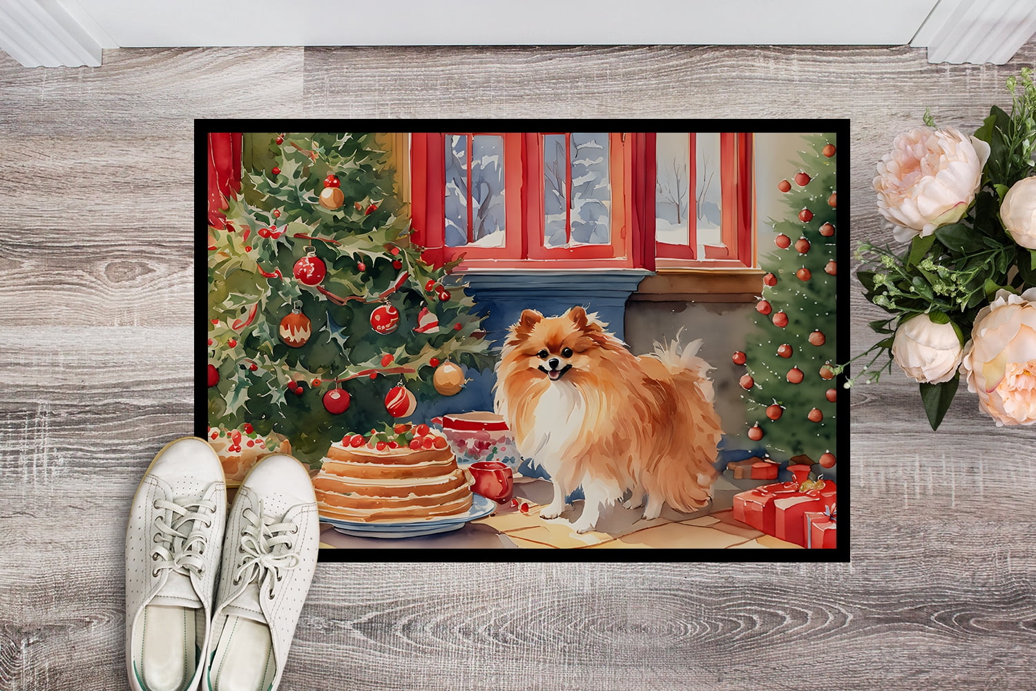 Carolines Treasures DAC3866MAT 18 x 27 in.  Pomeranian Christmas Cookies Doormat