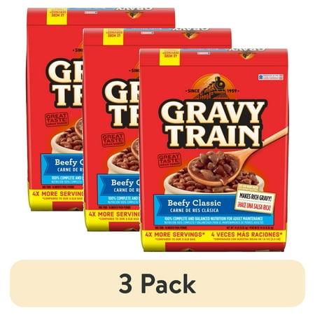 (3 pack) Gravy Train Beefy Classic Dry Dog Food, 14 Lb. Bag