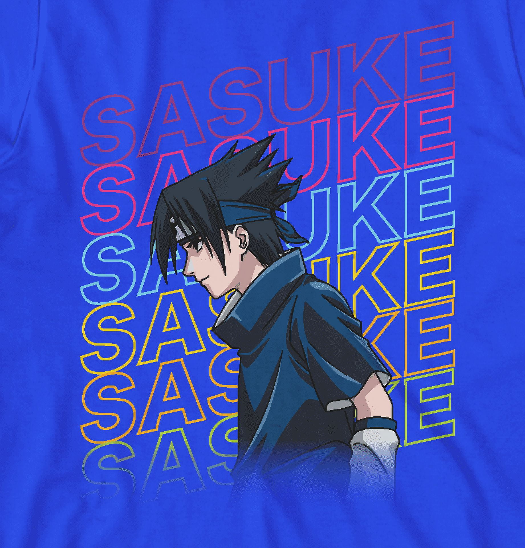 Naruto Classic Chibi Naruto and Sasuke Fight Stance Youth Royal Blue Tee  With Short Sleeves And Crew Neck-Medium