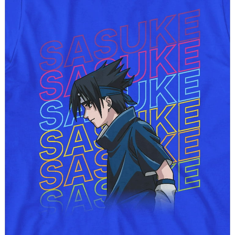 Naruto Classic Sasuke Repeat Name Crew Neck Short Sleeve Royal Blue Boy's  T-shirt-Small