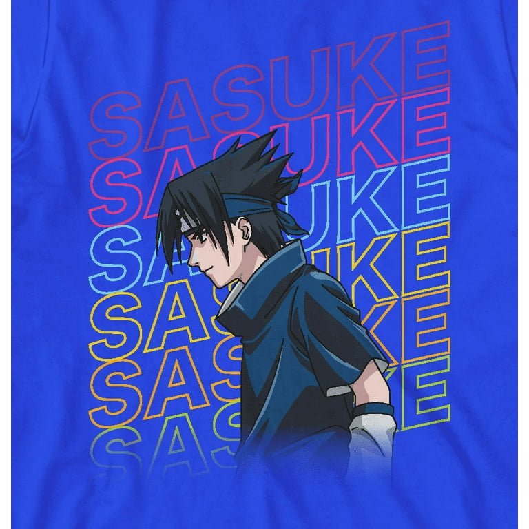 Naruto Classic Sasuke Repeat Name Crew Neck Short Sleeve Royal Blue Boy's  T-shirt-Medium