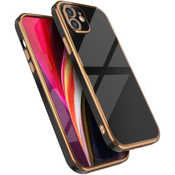 Case for iPhone11 6.1 Inch, Soft Silicone Slim Case Electroplated Straight Edge Phone Case Shockproof Protective Case -Black
