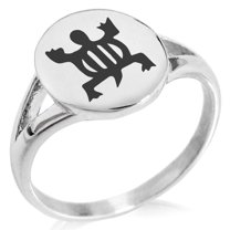 Stainless Steel Aztec Adaptability Rune Minimalist Oval Top Polished Statement Signet Ring