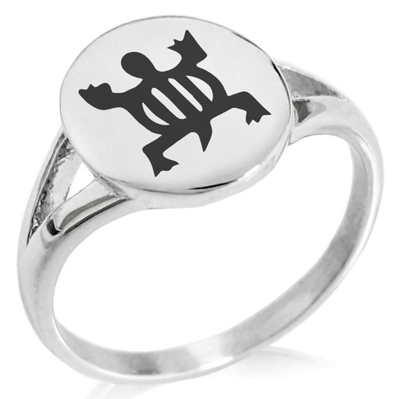 Stainless Steel Aztec Adaptability Rune Minimalist Oval Top Polished Statement Signet Ring