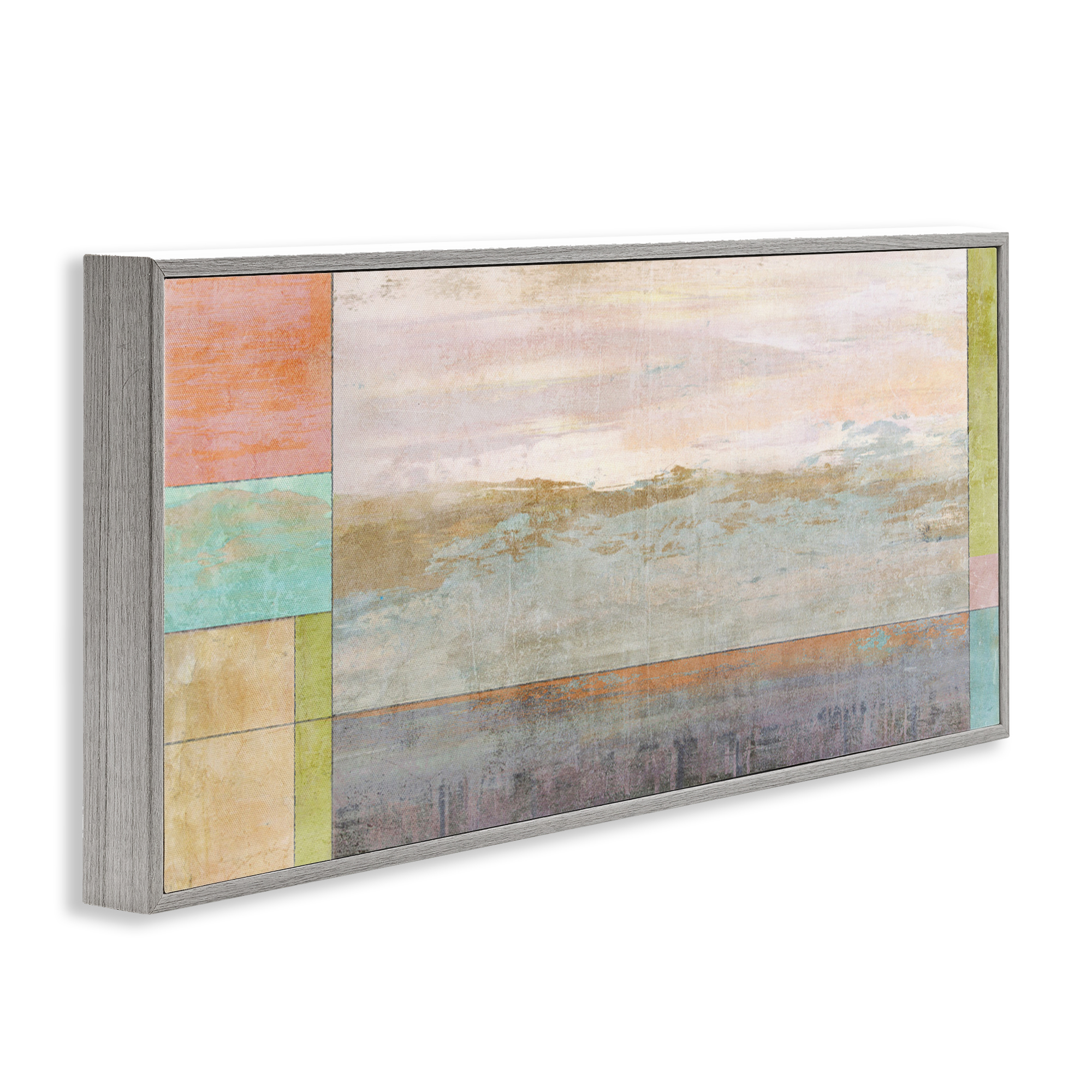 Stupell Industries Landscape & Geometric Border Landscape Painting Gray Framed Art Print Wall Art, 24 x 10