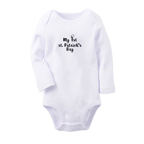 My 1st st. Patrick's Day Funny Rompers, Newborn Baby Unisex Bodysuits, Infant Jumpsuits, Toddler 0-12 Months Kids Long Sleeves Oufits (White, 6-12 Months)