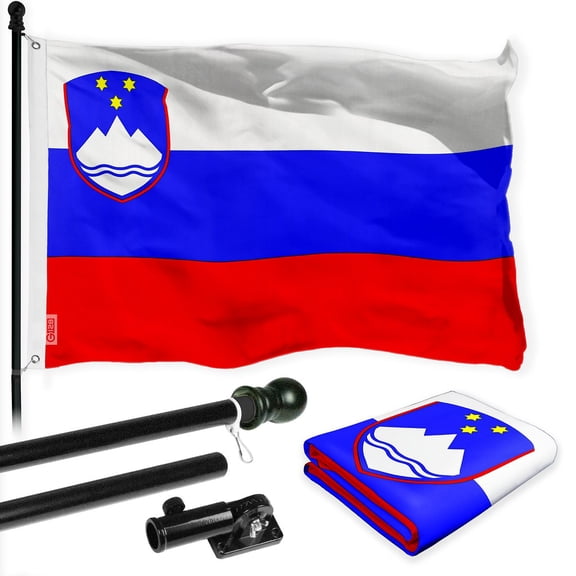 G128 Combo Pack: 6 Ft Tangle Free Spinning Flagpole (Black) & Slovenia Flag 3x5 Ft Printed 150D Polyester, Brass Grommets (Flag Included) Aluminum Flag Pole