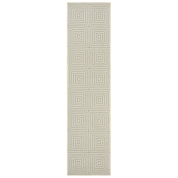 SAFAVIEH Beach House Arthur Geometric Indoor/Outdoor Runner Rug, Cream/Aqua, 2'2" x 6'