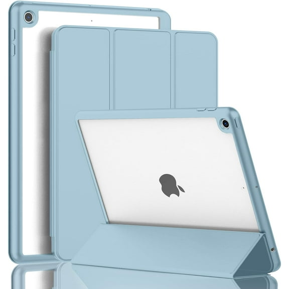 iPad 9th Generation Case 2021/iPad 8th Generation Case 2020 10.2 Inch with Pencil Holder, iPad 7th Gen 2019 Case with Clear Transparent Back, Auto Wake/Sleep Cover (Light Blue)