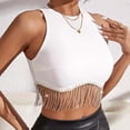 thumbnail image 3 of Sparkly Fringe Rhinestone Tops for Women Glitter Tassel Sleeveless Raceback Crop Tank Tops, 3 of 9