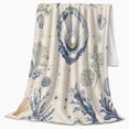 thumbnail image 2 of Coastal Celestial Seashell Coral Marine Motif, Peaceful Coastal Landscape Scene, Warm Flannel Blanket for Beach House and Living Room, Beach Lovers Housewarming Gift, Coastal Home Decor, 2 of 9