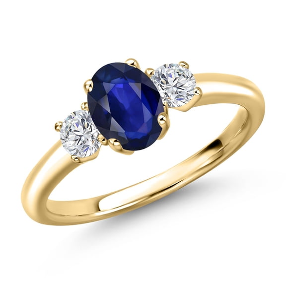 Gem Stone King 10K Yellow Gold Blue Sapphire and Lab Grown Diamond Engagement Ring for Women | 0.91 Cttw | Oval 7X5MM | Gemstone September Birthstone | Size 7