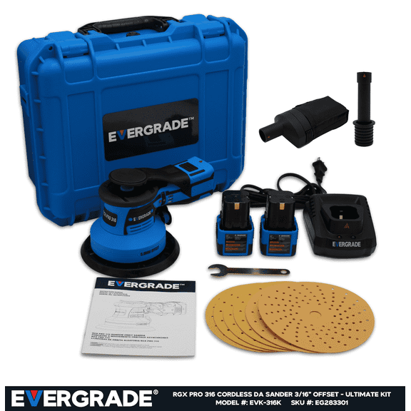 EVERGRADE RGX Pro 316 Cordless DA Random Orbit Sander ULTIMATE KIT - 3/16", 5.0 mm Offset, Professional-grade, 10,000 RPM, Variable speed,