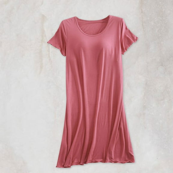 OSFVNOXV Womens Sleep Shirts with Built-In-Bra,Short Sleeve Long Nightgown Summer Lightweight Breathable Silky Night Dress