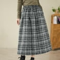 thumbnail image 6 of FRSASU Long Plaid Wool Skirt for Womens Fall Winter Warm High Elastic Waist A line Flared Pleated Wool Tartan Skirts Gray, 6 of 9
