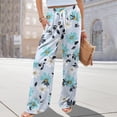 thumbnail image 7 of WTOBBY Women's Casual Wide Leg Pants with Stretch Belt Floral Print Pockets and Adjustable Tie Design for a Comfortable Lightweight Summer Outfit ,Light Blue XL, 7 of 7