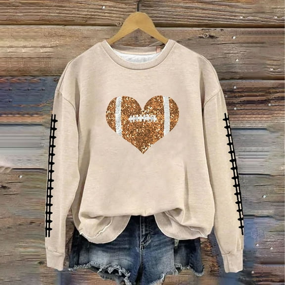 Riecok Women's Crew Neck Sweatshirt Long Sleeve Oversized Fall Loose Soft All-Match Fashion Holiday Lounge Outfit Casual Graphic Pullover Comfy Beige L