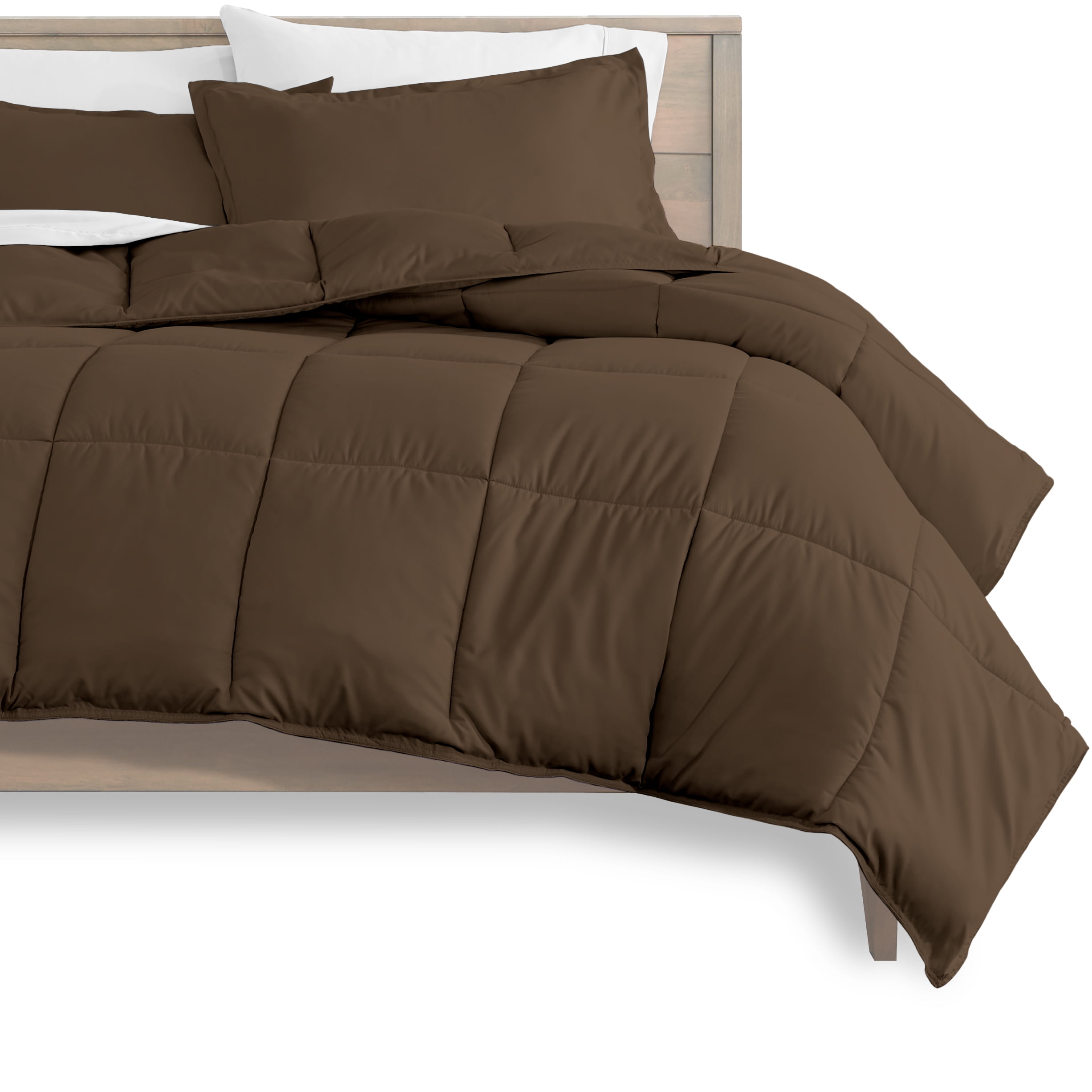 Bare Home Microfiber 7-Piece Cocoa and White Bed in a Bag, California King