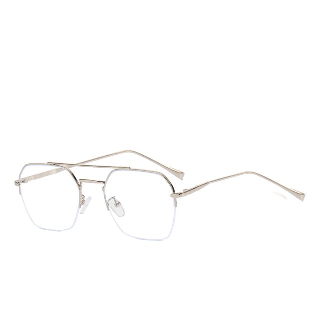 Qarigey Gafas de medio marco para hombre, gafas de lectura, lentes lisos, gafas de moda, gafas de miopía de doble viga, gafas de interior de Type3 NO3