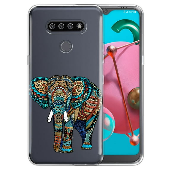 FINCIBO Soft TPU Clear Case Slim Protective Cover for LG K51 K500UM / Reflect L555DL 6.5" 2020, Aztec Elephant
