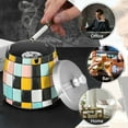 thumbnail image 4 of Yayeee Ashtray with Lid for Cigarette Smokeless Stainless Steel Home Ash Holder, Yellow Checkered Pattern, 4 of 7